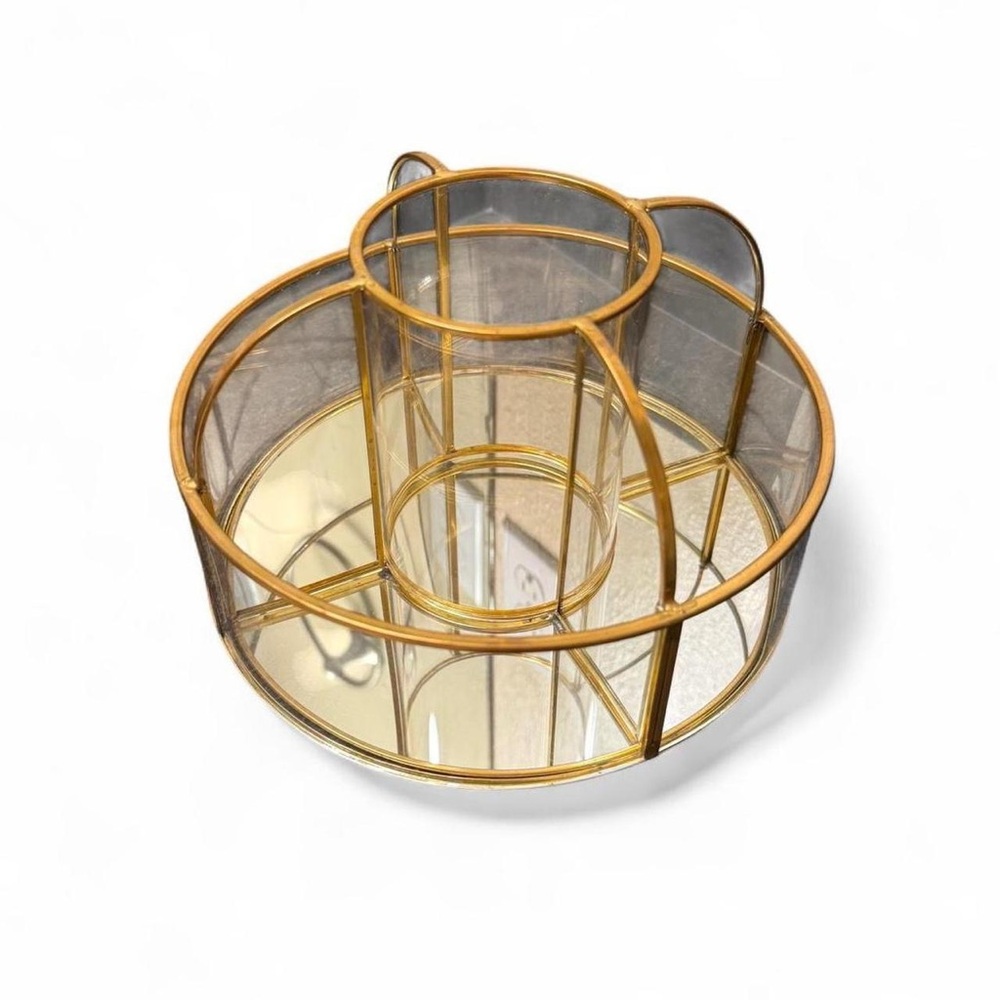 gold metal mirror glass spinning makeup storage organizer!